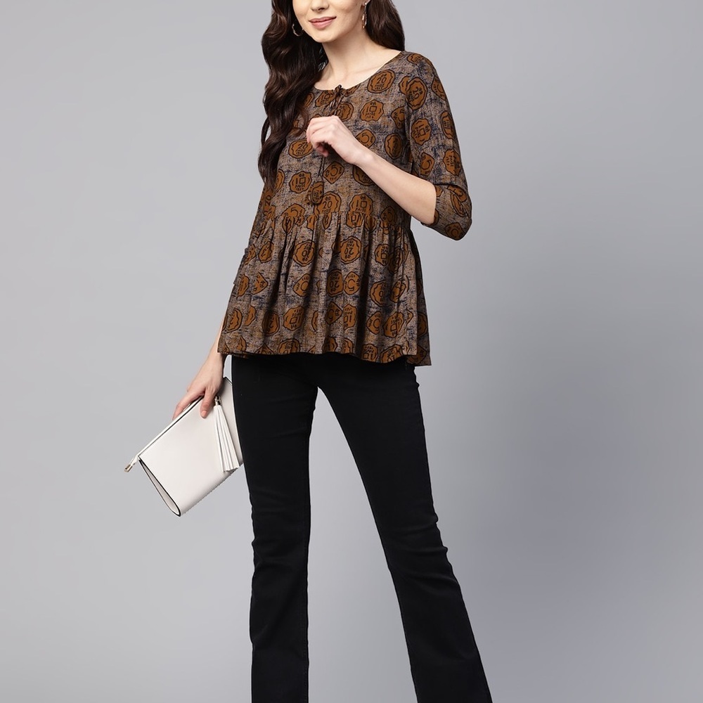 Rokoko Paisley‎ print 3/4 sleeve peplum top, size L